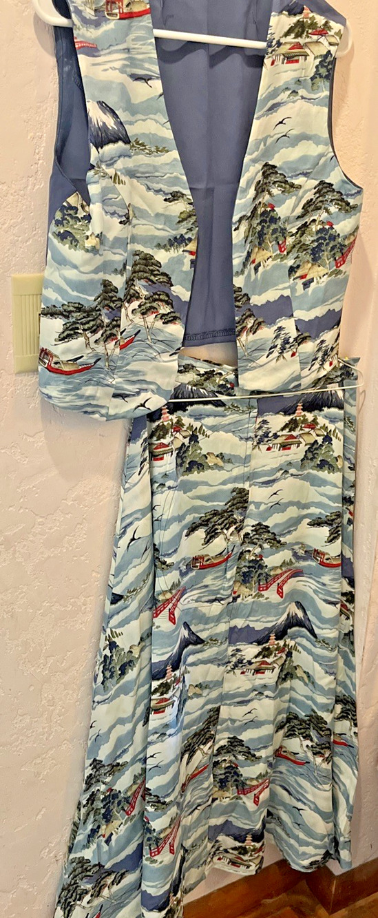 C1960s Vest And Skirt Set Asian Pattern Hand Tailored Sm